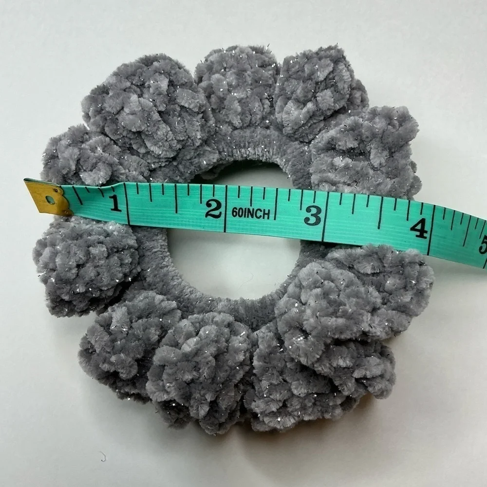Crochet Scrunchie Oversized Hair Tie Set of 2 Plush Sparkle Velvet Handmade